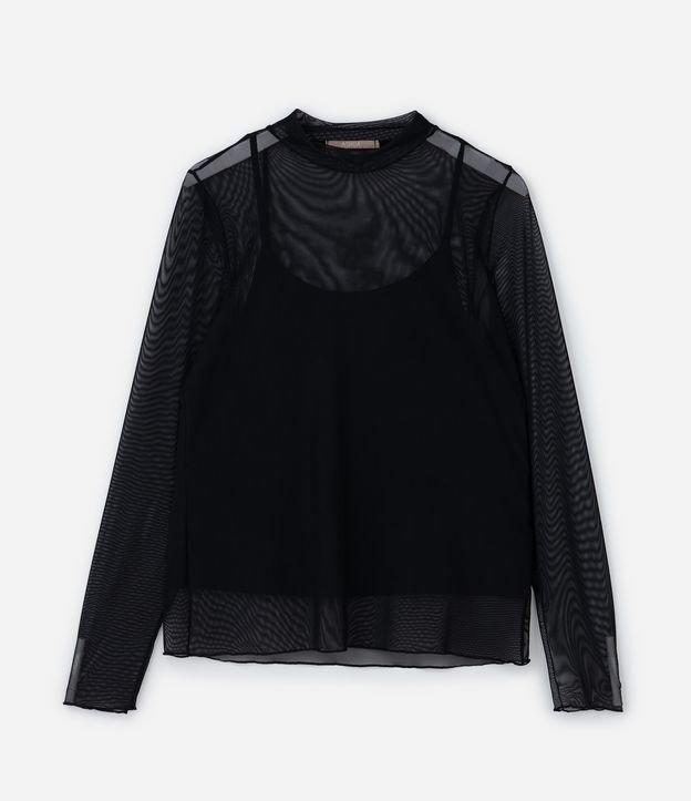 Blusa Sobreposta em Tule com Gola Redonda Curve & Plus Size - 1