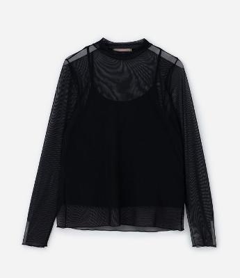 Blusa Sobreposta em Tule com Gola Redonda Curve & Plus Size