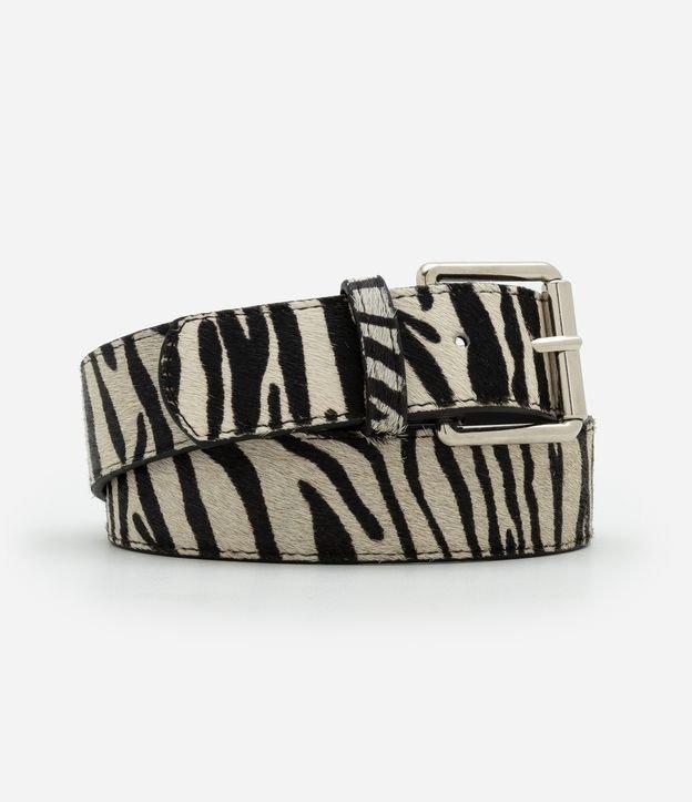 Cinto Médio Couro com Estampa Texturizada de Zebra e Fivela Quadrada - 1