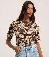 Blusa em Ribana com Franzidinho e Estampa de Frutas - 1