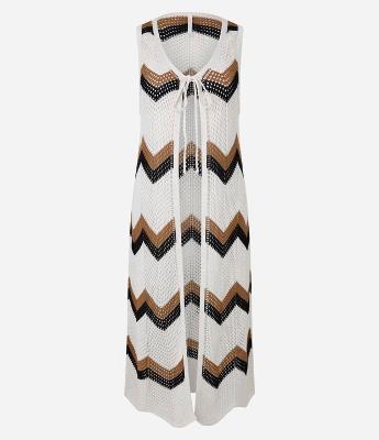 Saída de Praia Kimono Alongado com Efeito Crochê Zig Zag