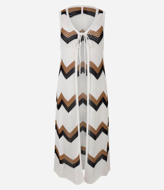 Saída de Praia Kimono Alongado com Efeito Crochê Zig Zag - 1