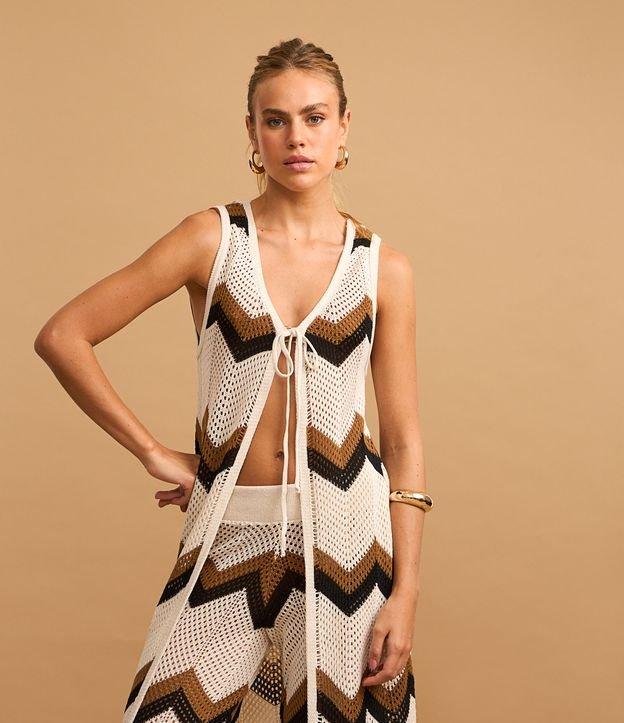Saída de Praia Kimono Alongado com Efeito Crochê Zig Zag - 2