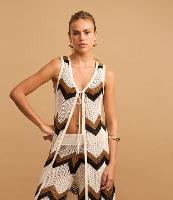Saída de Praia Kimono Alongado com Efeito Crochê Zig Zag - 2