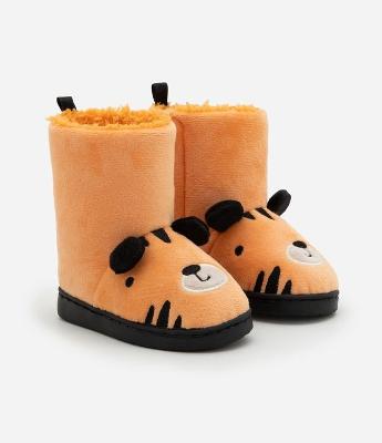 Pantufa Bota Infantil em Fleece com Bordado Tigrinho - Tam 19 a 28