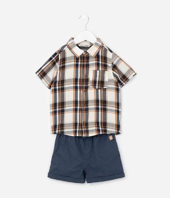 Conjunto Infantil com Bolsinho e Estampa Xadrez - Tam 1 a 6 Anos