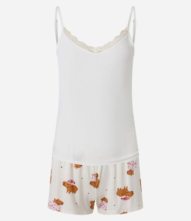 Pijama Short Doll Alcinha em Ribana com Estampa de Capivara - 1