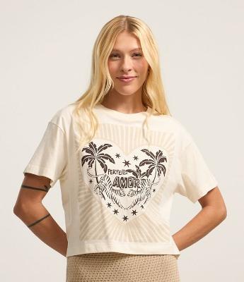 Blusa T-shirt Curta em Algodão com Estampa Perfeito Amor