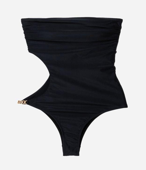 Maiô sem Alças em Microfibra com Vazado Lateral e Corrente Metalizado - 1