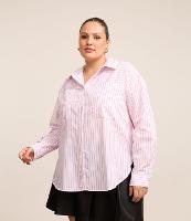 Camisa Listrada em Tricoline com Bolsos Curve & Plus Size - 1