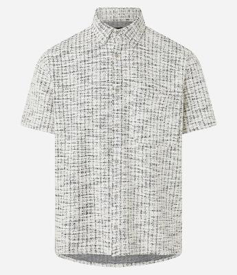 Camisa em Tweed com Textura e Listras Abstratas