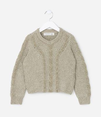 Suéter Infantil em Chenille com Fio Metalizado - Tam 5 a 14 Anos