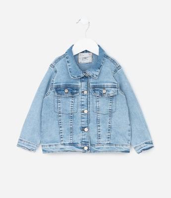 Jaqueta Infantil em Jeans Básica com Bolsinhos - Tam 1 a 6 Anos