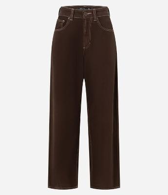 Calça Baggy em Sarja com Costura Contrastante