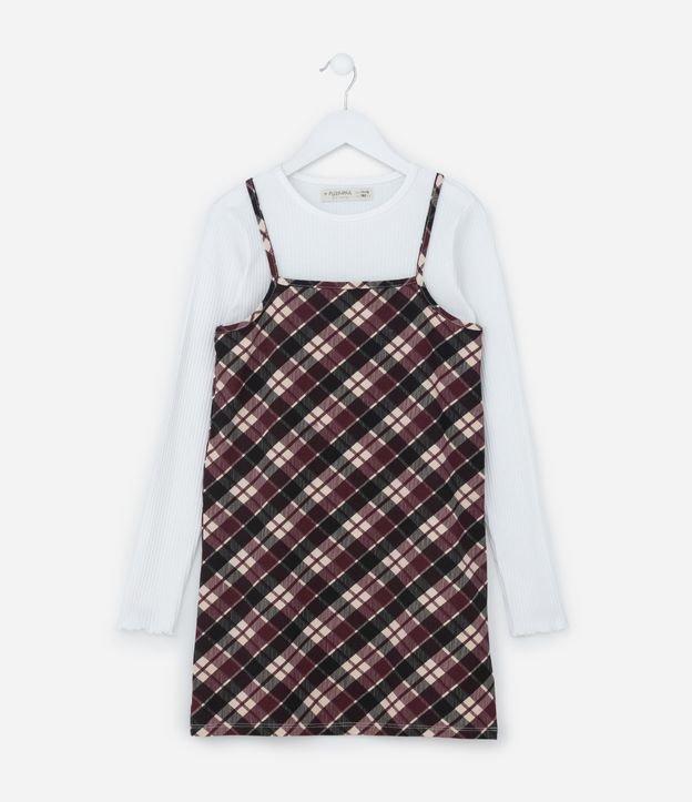 Vestido Infantil com Sobreposição e Estampa Xadrez - Tam 5 a 14 Anos - 1