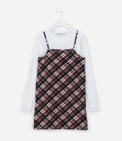 Vestido Infantil com Sobreposição e Estampa Xadrez - Tam 5 a 14 Anos - 1
