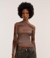 Blusa em Tule com Gola Assimétrica e Estampa Manchada - 1