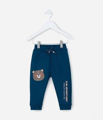 Calça Infantil com Estampa Carinha de Bichinho -  0 a 18 meses