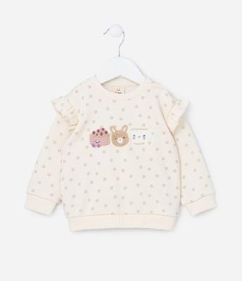 Casaco Infantil com Babadinhos e Bordado Chá da Tarde - Tam 0 a 18 meses