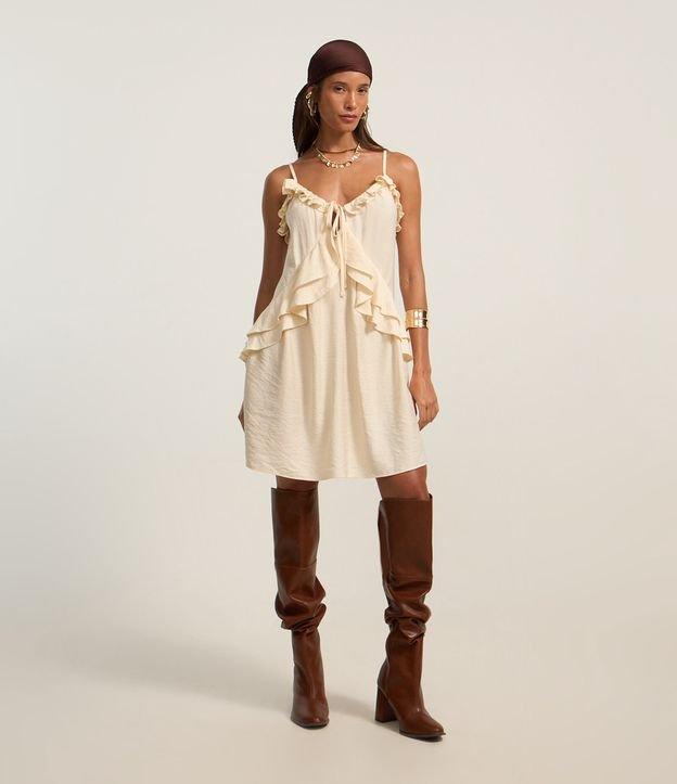 Vestido Curto Boho em Viscose com Babados e Amarração Frontal - 1