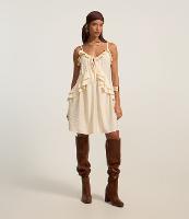 Vestido Curto Boho em Viscose com Babados e Amarração Frontal - 1