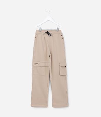 Calça Infantil em Moletom com Bolsos Cargo - Tam 5 a 14 Anos