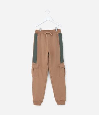 Calça Infantil em Moletom com Bolsos Cargo - Tam 5 a 14 Anos
