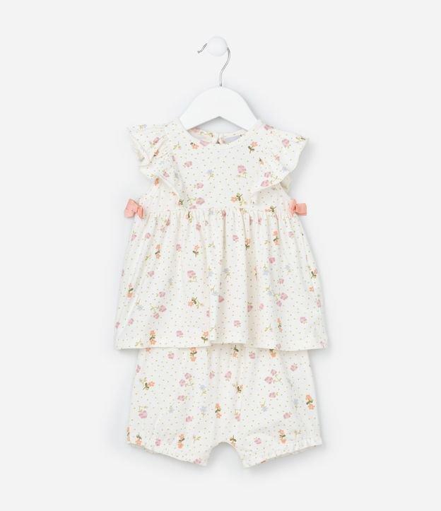 Conjunto Infantil com Babadinho e Estampa Floral - Tam 0 a 18 meses - 1