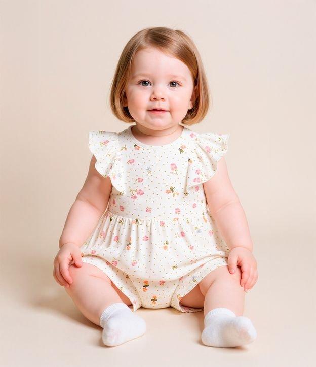 Conjunto Infantil com Babadinho e Estampa Floral - Tam 0 a 18 meses - 2