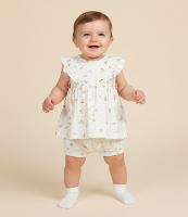 Conjunto Infantil com Babadinho e Estampa Floral - Tam 0 a 18 meses - 3