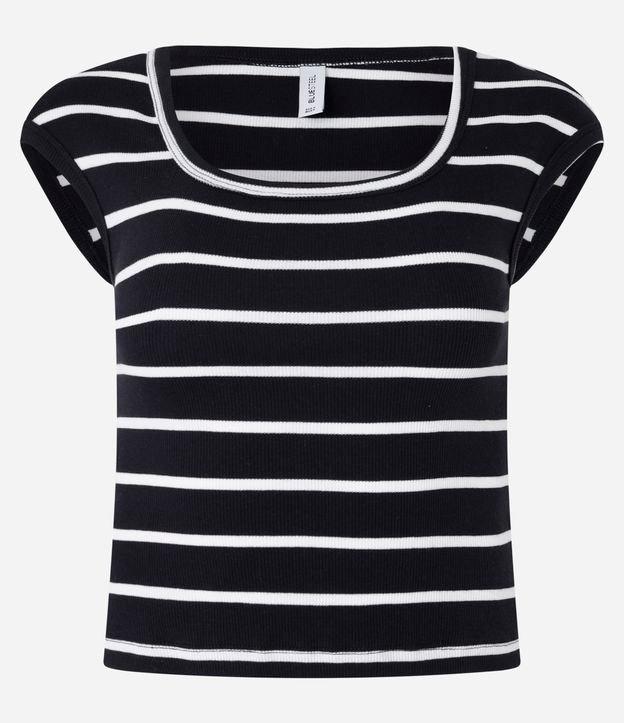 Blusa Listrada em Ribana com Decote Quadrado - 1