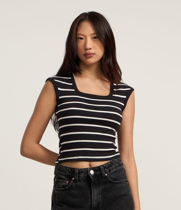 Blusa Listrada em Ribana com Decote Quadrado - 2