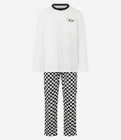 Pijama Longo em Algodão Estampa Stitch e Calça Quadriculada - 1