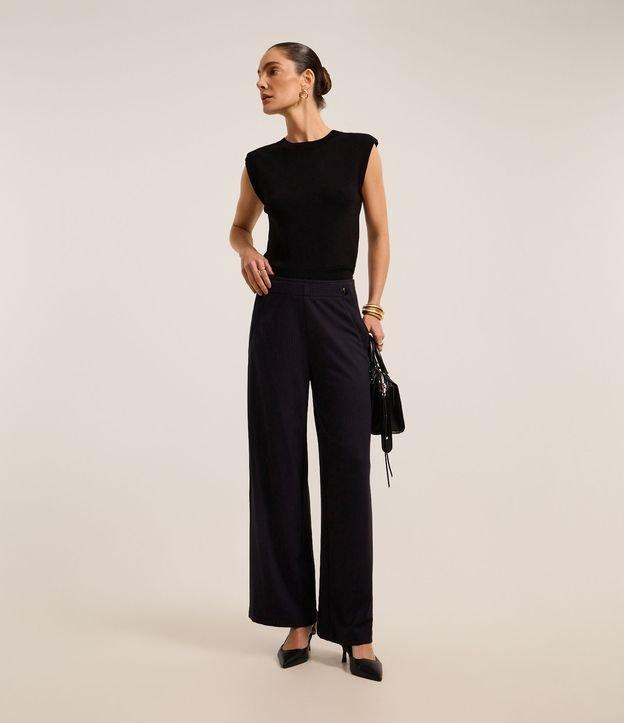 Calça Wide Leg Cintura Alta em Ponto Roma com Linhas Pontilhadas - 2