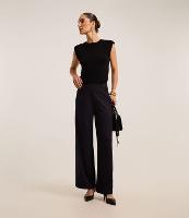 Calça Wide Leg Cintura Alta em Ponto Roma com Linhas Pontilhadas - 2