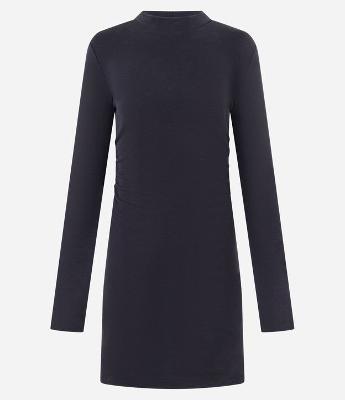 Vestido Curto em Suedine com Gola Alta