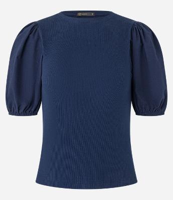 Blusa em Ribana e Tricoline com Manga Bufante