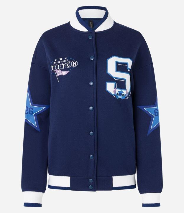 Jaqueta College em Moletom com Forro Quentinho Estampa Stitch - 1