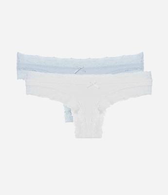 Kit 02 Calcinhas Biquíni Fio em Cotton com Renda nas Cavas