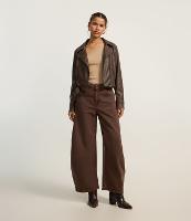 Calça Barrel Cintura Alta em Sarja com Bolsos - 1