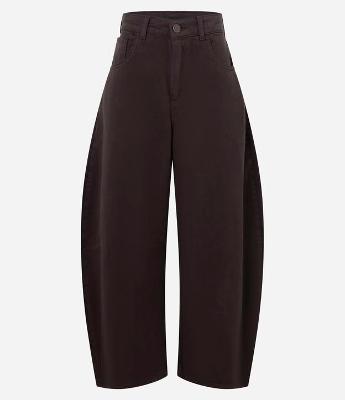 Calça Barrel Cintura Alta em Sarja com Bolsos