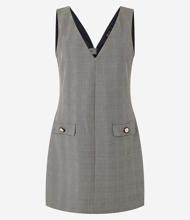 Vestido Curto em Crepe Xadrez com Botões nas Lapelas - 1