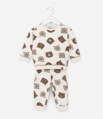 Conjunto Infantil com Estampa Carinha de Bichinhos - Tam 0 a 18 meses