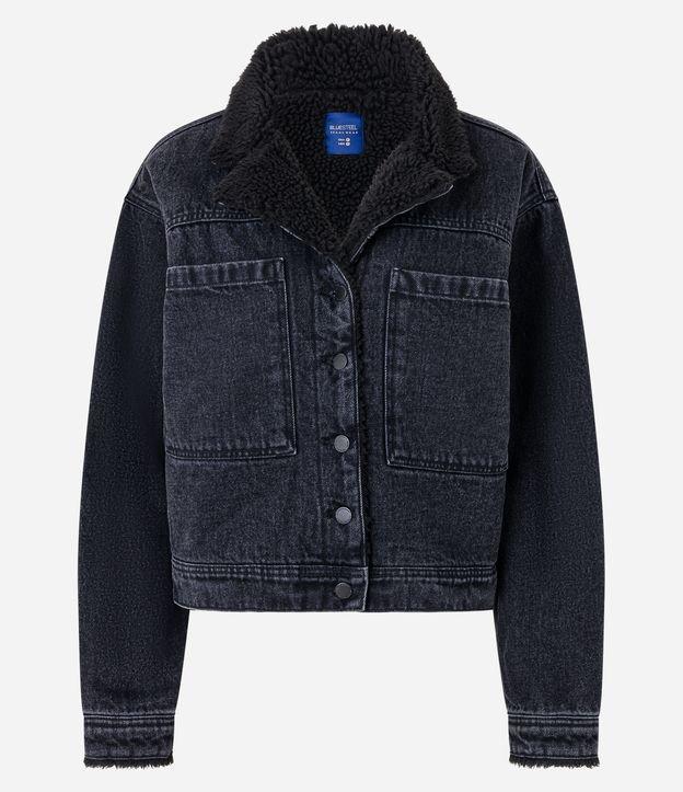 Jaqueta Jeans com Gola em Sherpa e Bolsos Frontais - 1