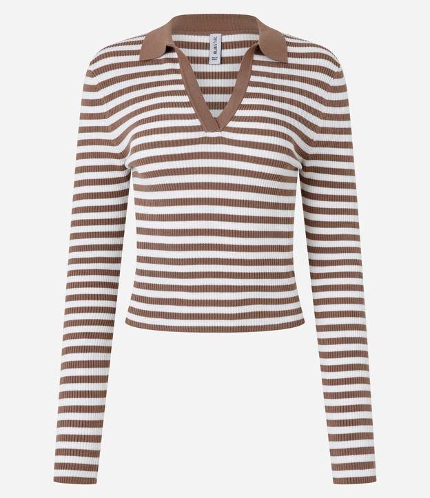 Blusa em Tricô com Gola Polo e Listras - 1