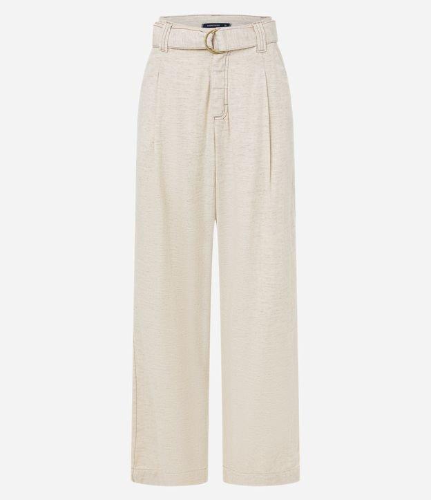 Calça Reta Comfort em Sarja com Cinto Diferenciado e Cintura Alta - 1