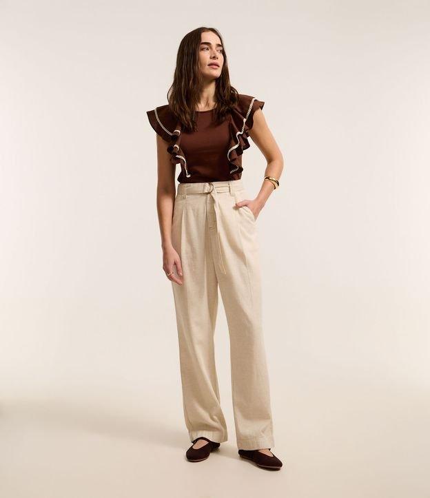 Calça Reta Comfort em Sarja com Cinto Diferenciado e Cintura Alta - 2