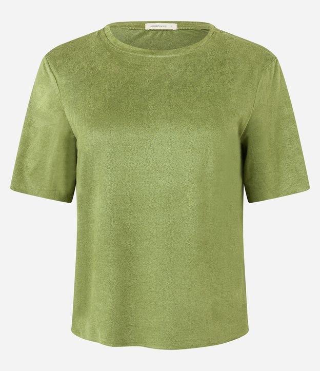 Blusa em Suede com Gola Redonda e Manga Curta - 1