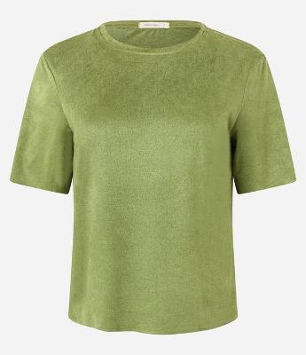 Blusa em Suede com Gola Redonda e Manga Curta