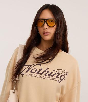 Moletom Regular com Forro Quentinho e Estampa Nothing